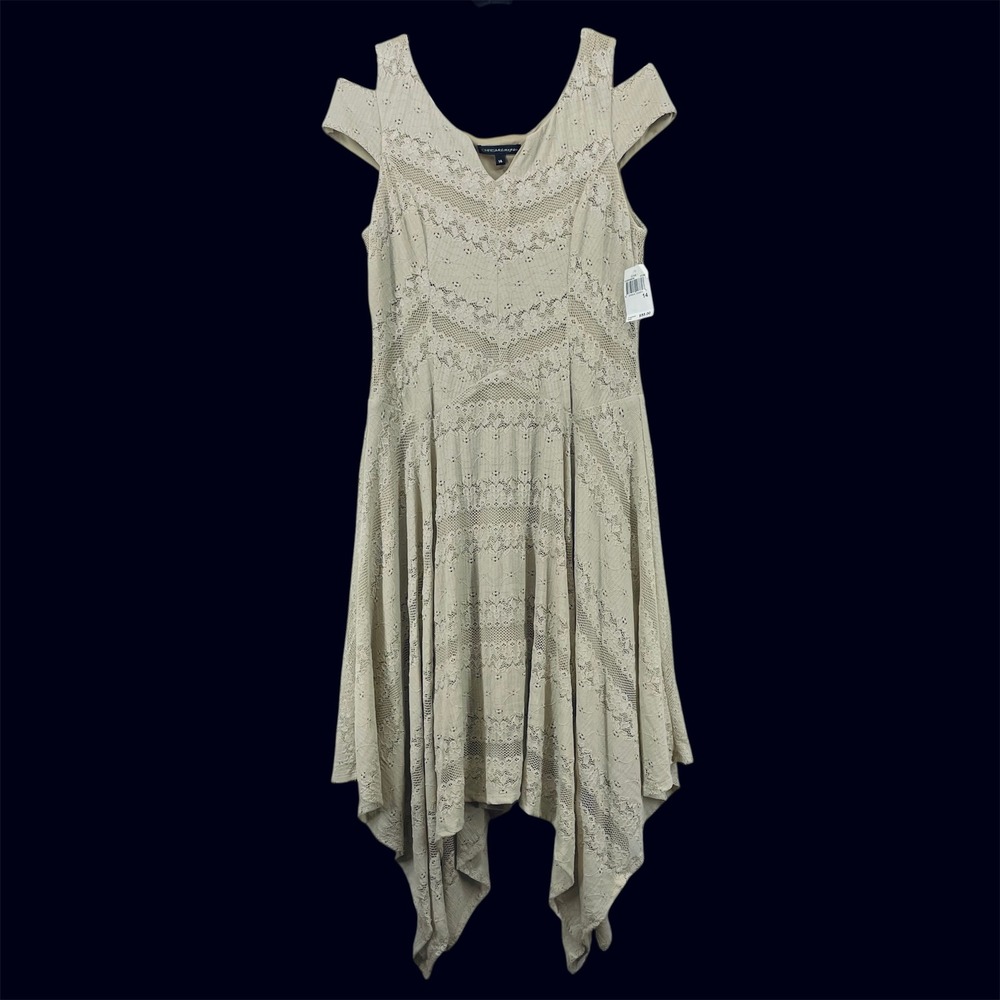 Chris McLaughlin Women Size 14 Large Dress Cream Lace Cold Shoulder Sharkbite